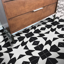 Moroccan Mosaic and Tile House - 8"x8" Oujda Handmade Cement Tile, Black/White, Set of 12 - Wall And Floor Tile