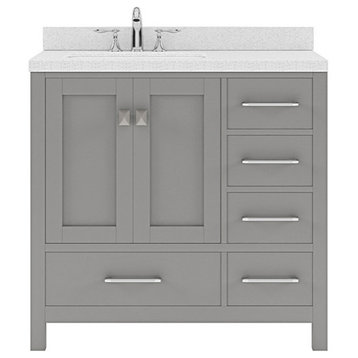 Caroline Avenue 36" Single Bath Vanity, Gray, White Quartz Top and Square Sink