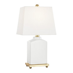 Brynn Table Lamp, 1-Light, Clear, Cloud, Off White Linen Shade, 17"H