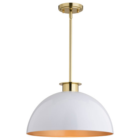 Devon 1L Glossy White and Gold Satin Brass Mid-Century Modern Pendant Light