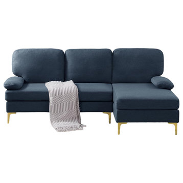 Modular Sectional Sofa, Golden Legs With Detachable Armrest Pillows, Dark Blue