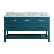 Louella Blue Bathroom Vanity With Marble Top, 60"