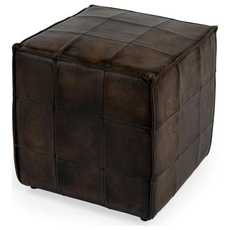 Beaumont Lane Dark Brown Leather Ottoman