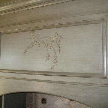 Kitchen Cabinet Revival - Raised Stencil detail on Range Hood
