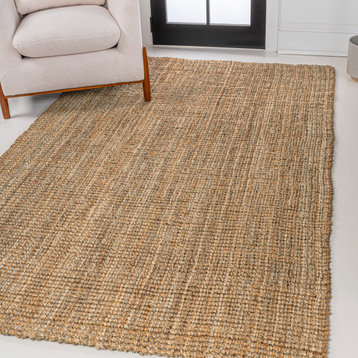 Biot Traditional Rustic Handwoven Jute Solid Natural 9 ft. x 12 ft. Area Rug