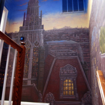 Paris Panorama 360 degree Mural hand painted throughout a 17 foot stairway