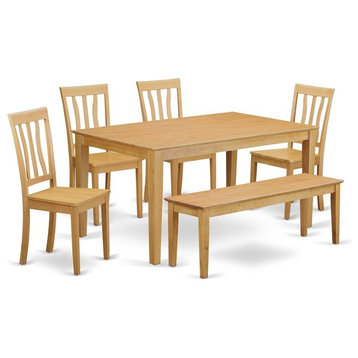 6 PC Table And Chair Set, Kitchen Dinette Table And 4 Dining Chairs With Bench