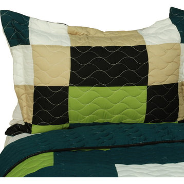 Rising Girl 3 PC Vermicelli-Quilted Patchwork Geometric Quilt Set Full/Queen