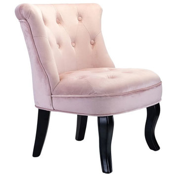 Set of 2 Classic Accent Chair, Curved Legs & Button Tufted Velvet Seat, Pink