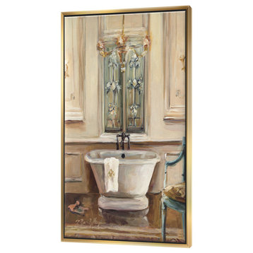 Designart Vintage Paris Bathtub Bathroom Canvas Art, Gold, 36x46