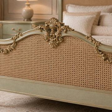 Carved Rococo Cane Footboard with Gold Floral Ornamentation