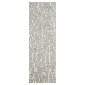 Weave & Wander Fadden Minimalist Abstract Wool Rug, Ivory/Gray, 2'6"x8'