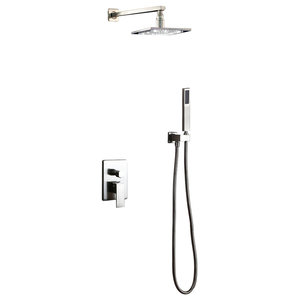 JinYuZe Triple Function Brass Shower System 12 x 8 Rectangle Exposed Thermostatic Bathroom Luxury Rain Mixer Shower Combo Set Wall Mounted Rainfall Shower Head Systems Brushed Nickel Finish