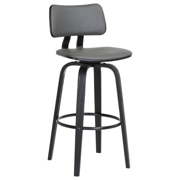 Pico 26" Swivel Black Wood Counter Stool, Grey Faux Leather