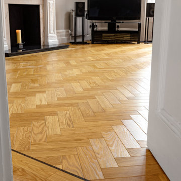 Natural Oiled  Herringbone Parquet -Double border with wenge inlay
