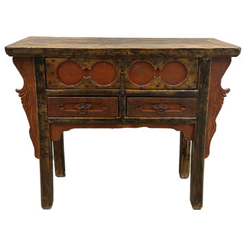 Consigned 19th Century Antique Chinese Carved 3 Drawers Console Table