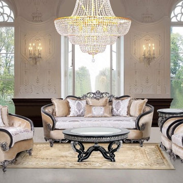 European Furniture Rosabella Sofa Set Black & Silver