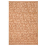 Bareens Designer Rugs - Shabby Chic Ziegler Scarlet Brown Tan Hand-Knotted Wool Rug - 6'0'' x 8'7'' - Enhance the ambiance of your home with this magnificent Persian-influenced Turkish hand-knotted rug made by skilled artisans capable of creating the most exceptional vegetable dyes and hand-spun wool. This exquisite handmade rug is a one-of-a-kind Peshawar Kafkaz, otherwise identified as Chobi, Chobi Peshawar, Oushak, or Ziegler rug. These handmade rugs are crafted in Pakistan utilizing superior-quality wool imported from Australia, New Zealand, and Korea in two types of weaves: the Persian weave and the Mori weave. This rug is meticulously crafted by hand using the finest natural vegetable dyes extracted from local plants. The artisans use a blend of hand-spun local and fine merino wool, resulting in a rug with a compelling texture, higher lanolin content, and longer staple. The artisans occasionally incorporate natural or artificial silk into the pile to enhance specific motifs. The finished product is an awe-inspiring execution of flawless design and an understated palette that exudes elegance.