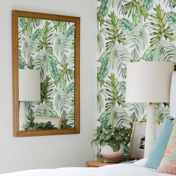 Monstera leaves wallpaper for Californian greenhouse apartment