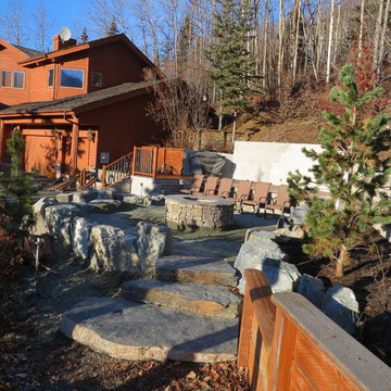 Before and after Stone fire pit Terrace/Decking - Front Entrance