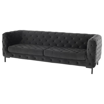 Nuevo Tufty Fabric & Metal Triple Seat Sofa in Matte Shadow Gray/Matte Black