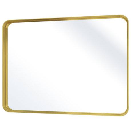 Easly Rectangular Aluminum Deep Framed Wall Mirror, Gold, 30x39