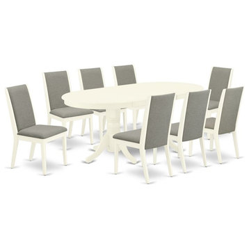 East West Furniture Vancouver 9-piece Wood Dining Room Set in Linen White