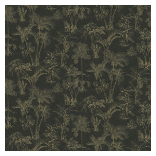 Black/Charcoal Charleston Feather Wallpaper in Black and Gold