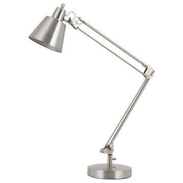 27" Nickel Metal Desk Table Lamp With Nickel Cone Shade
