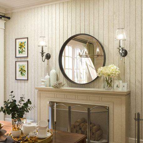 Round Bathroom Mirror Wall Mount Metal Framed Entryway Vanity Mirror, Black, 30"