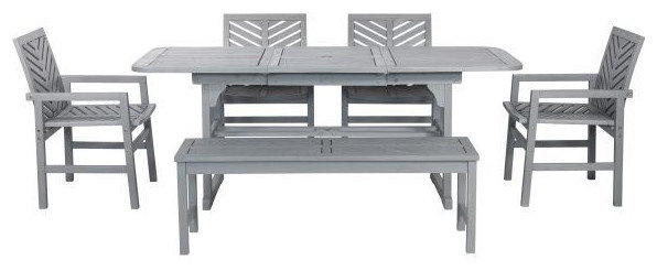 Walker Edison 6-Piece Extendable Outdoor Patio Dining Set, Gray Wash ...