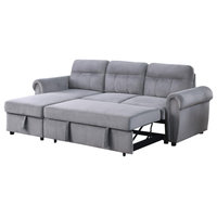 Ashton Velvet Fabric Reversible Sleeper Sectional Sofa Chaise ...