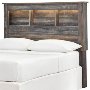 Bowery Hill Modern Engineered Wood Full Bookcase LED Headboard in Brown