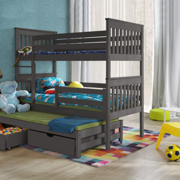 Triple Sleeper Bunk Beds with mattresses and storage drawers