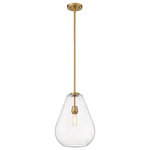Z-Lite - Ayra One Light Pendant, Olde Brass - An eye-catching one-light pendant perfectly encapsulates the modern aesthetic. The tapered bell-shaped shade is made from clear glass suspended from a steel frame with a sleek olde brass finish. The fixture brings a chic cutting edge to a contemporary kitchen or dining room.