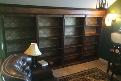 Inspiration for a mid-sized timeless carpeted study room remodel in DC Metro with green walls