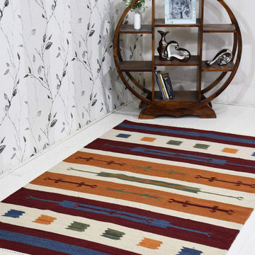 Hand Woven Flat Weave Kilim Wool Area Rug Contemporary Multicolor, [Rectangle] 9