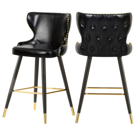 Hendrix Faux Leather Upholstered Bar Stool, Set of 2, Black