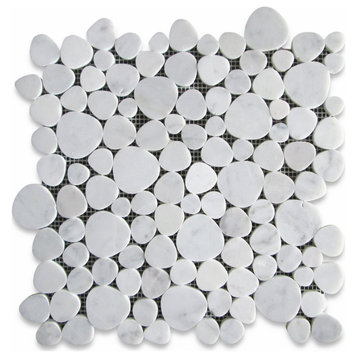 White Carrara Venato Carrera Marble Heart Bubble Mosaic Tile Honed, 1 sheet