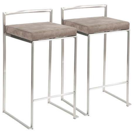 LumiSource Fuji Counter Stool, Stainless Steel, Stone Cowboy, Set of 2