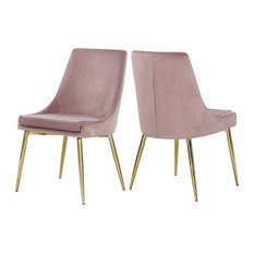 Karina Velvet Dining Chairs, Set of 2, Pink, Gold Base