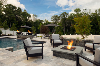 Deck - large contemporary backyard deck idea in Boston