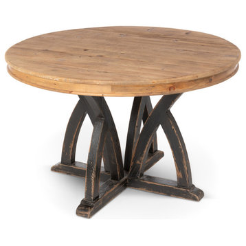 Elba 48" Round Dining Table Pine Wood Dining Table With Distressed Base
