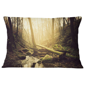 Stream in the Dark Wild Forest Forest Throw Pillow, 12"x20"