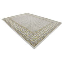 Contemporary Area Rug, Geometric Border Patterned Polypropylene, Beige/Yellow