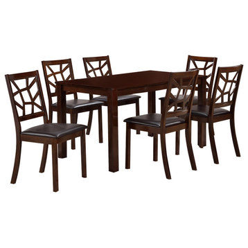 Mozaika Wood and Leather Contemporary 7-Piece Dining Set
