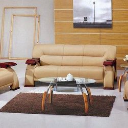 2033 CONTEMPORARY BONDED LEATHER SOFA SET IN BEIGE COLOR - Sofas