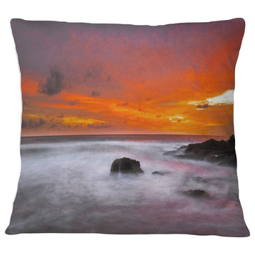 Vividly Colorful Tropical Beach at Sunset Seascape Throw Pillow, 16"x16"