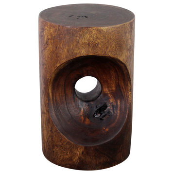 Haussmann Wood Peephole Table Stool 13 in D x 20 in H Dark Walnut Oil