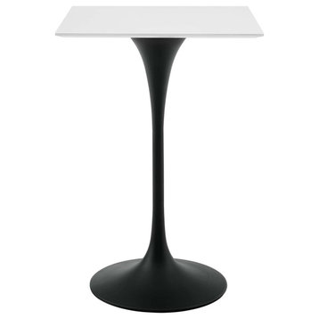 Modern Bar Pub and Dining Square Bar Table, Wood Metal Steel, Black White